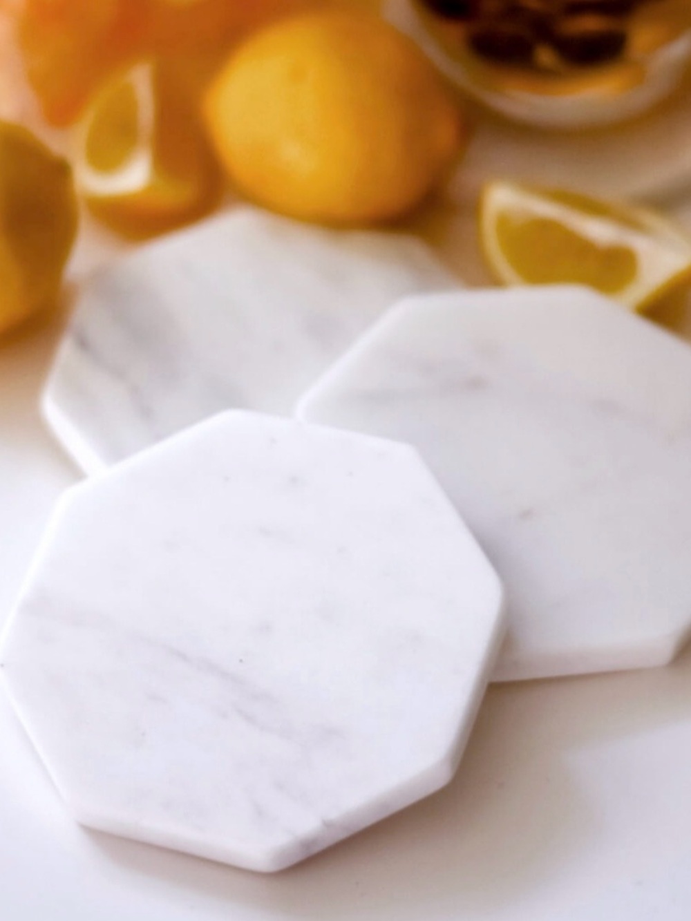 White Marble Octagon Coasters - Set of 4 are NWT